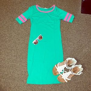Lu La Roe Julia dress: watermelon colors. Like new